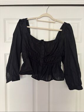 J. Crew Black Smocked Peasant Blouse